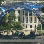 Construction of an Octagon set for the UFC Freedom 250 event scheduled for June 14^ 2026^ continues on the White House South Lawn. WASHINGTON^ DC - May 31^ 2026