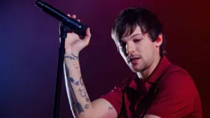 Louis Tomlinson (singer of One Direction band) performs in concert at Razzmatazz stage on March 9^ 2020 in Barcelona^ Spain.