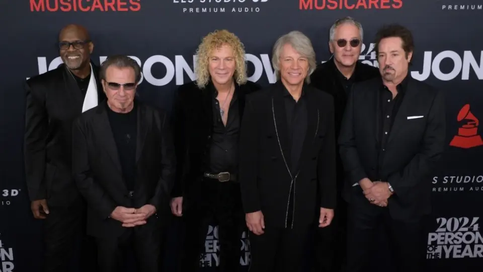 Phil X^ David Bryan^ Jon Bon Jovi^ Hugh McDonald and Tico Torres of Bon Jovi at the MusiCares Person of the Year Gala. LOS ANGELES^ USA. February 02^ 2024