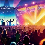 summer lively background festival outdoor music festival spotlight spotlight musical stage concert trumpet festival crowd dance background night performance entertainment nightlife club nightclub Dj