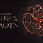 House of Dragons TV series on big tv screen. Game of Thones house of dragons television show at home