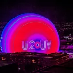 The MSG Sphere showing U2:UV advert for U2 concert. Las Vegas^ Nevada^ USA - November 7^ 2023