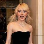 Sabrina Carpenter wearing dress by Oscar de la Renta for Burberry departs for the 2024 Met Gala on a theme 'The Garden of Time' from The Pierre Hotel in New York on May 6^ 2024.