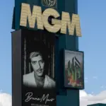 Advertising for Bruno Mars Live at Dolby Live at Park MGM is seen on a digital billboard at MGM Grand^ a hotel and casino on the Las Vegas Strip in Paradise^ Nevada. Las Vegas^ NV^ USA - Oct 29^ 2024