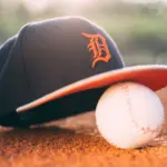 Baseball ball with Detroit Tigers cap on pitchers mound. BELGRADE^ SERBIA - APRIL 12^ 2017