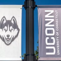 Campus banner on the campus of the University Connecticut. STORRS^ CT/USA - SEPTEMBER 27^ 2019
