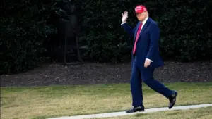 President Donald Trump leaves the White House and walks towards Marine One WASHINGTON – February 28 2025