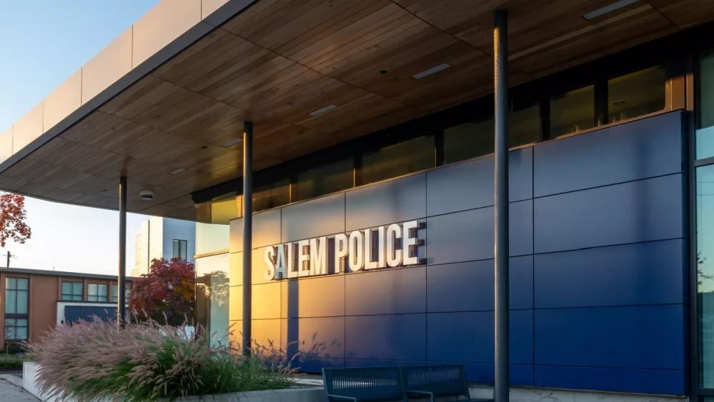 Salem Police building in Salem downtown. Salem^ Oregon^ USA - October 12th^ 2024