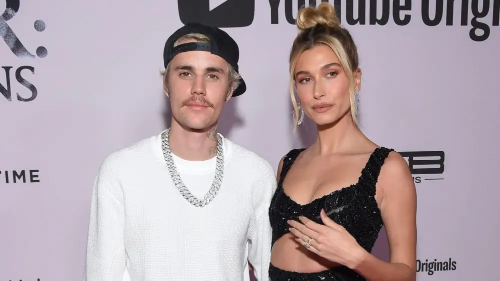 Justin and Hailey Bieber arrives for the Premiere Of YouTube Originals' "Justin Bieber: Seasons" on January 27^ 2020 in Westwood^ CA