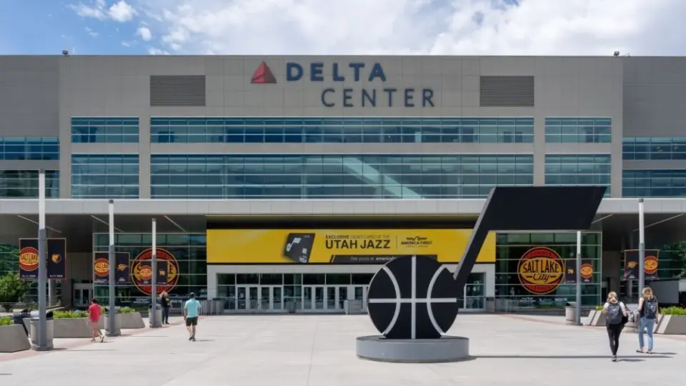 Delta Center in Salt Lake City^ Utah^ USA - June 28^ 2023. The Delta Center is an indoor venue.