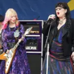 Heart's Ann and Nancy Wilson perform onstage at the 2024 New Orleans Jazz Heritage Festival at Fair Grounds Race Course on April 28^ 2024 in New Orleans Louisiana.