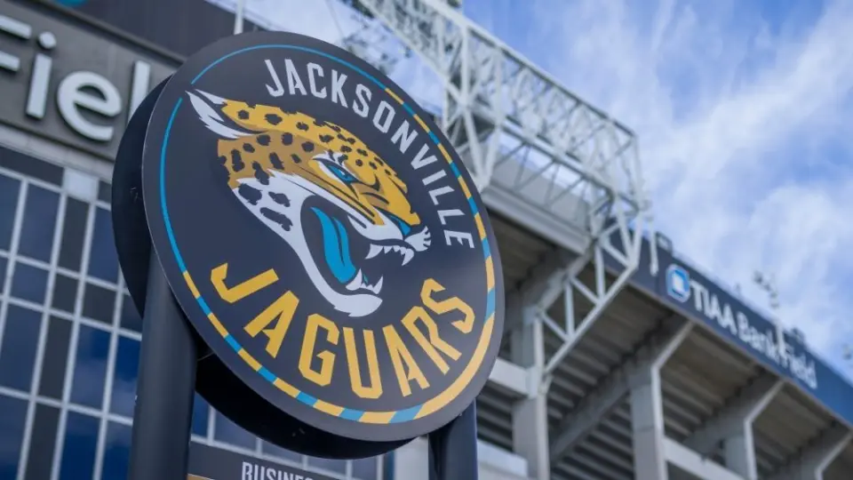 Jacksonville Jaguars NFL logo near football stadium Jacksonville^ Florida - January 28^ 2022