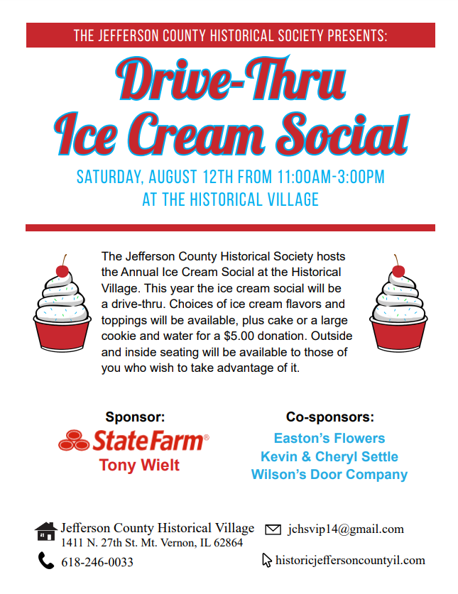 Jefferson County Historical Society to hold a Drive-thru Ice Cream Social