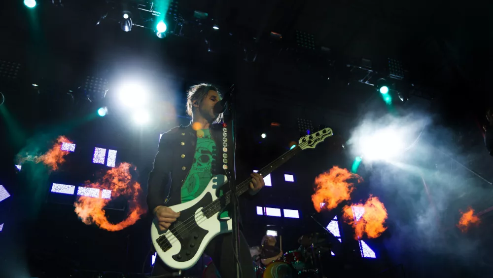 Shinedown bassist Eric Bass at the Rockstar Uproar Festival on September 25^ 2012 in Nampa^ Idaho.