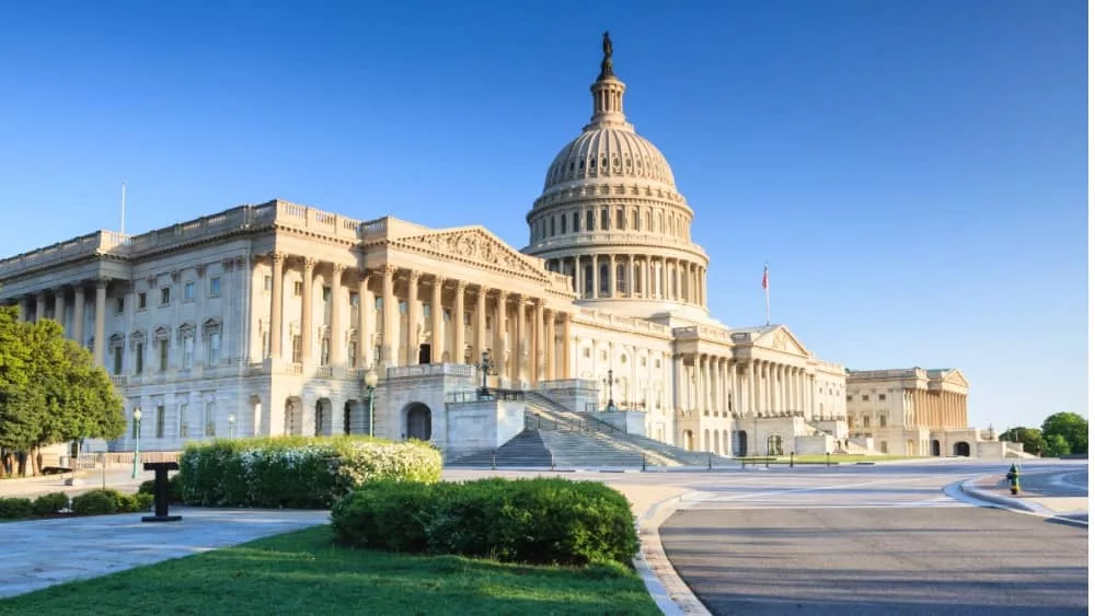 United States US Capitol Building as seen from Independence Avenue in Washington^ DC in spring.