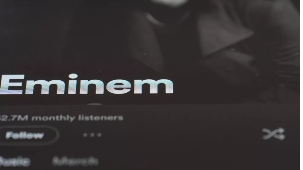 Close up of Eminem Spotify page