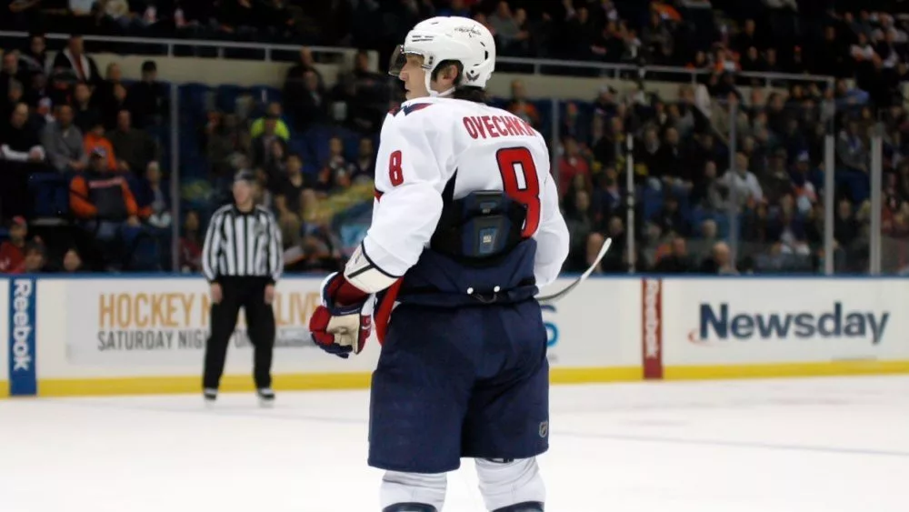 Alex Ovechkin^ of the Washington Capitals^ on the power play during a game against the New York Islanders at Nassau Coliseum. UNIONDALE^ NEW YORK^ UNITED STATES – March 9^ 2013