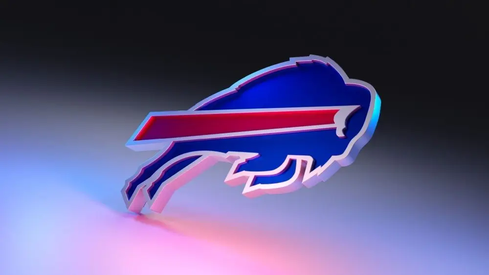 Buffalo Bills logo on dark background with shiny details. 3D render. MUENSTER^ GERMANY - June 03^ 2023