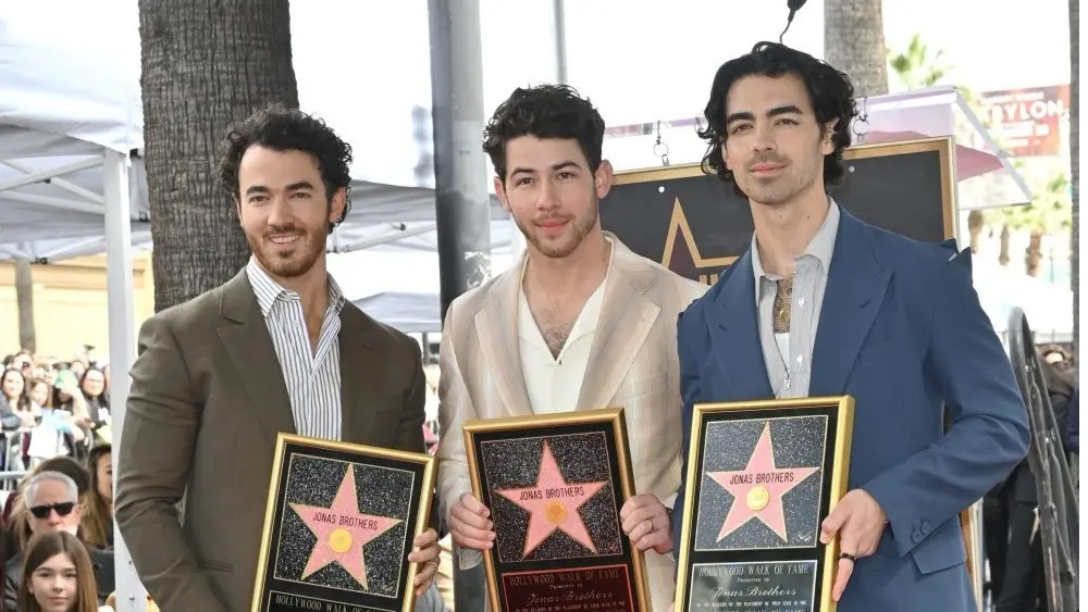 Kevin Jonas^ Nick Jonas and Joe Jonas at the Hollywood Walk of Fame Star ceremony.LOS ANGELES^ CA. January 30^ 2023: