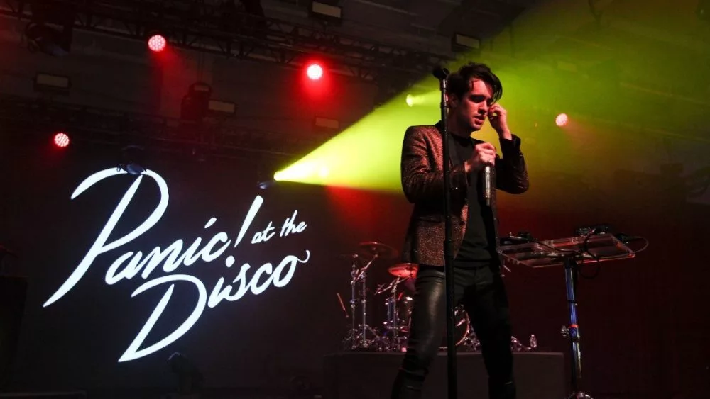 Brendon Urie of Panic! at the Disco performs onstage at Pandora's Holiday Show at Pier 36 on December 10^ 2015 in New York City.