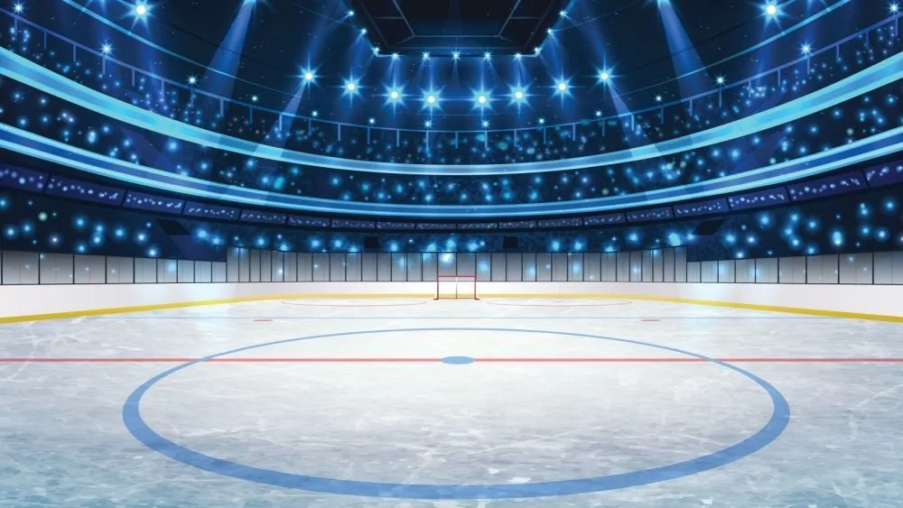 Ice Hockey Stadium with Spotlights. Vector Illustration. Ice Hockey Arena Background Concept Vector. Vector illustration Empty Hockey Stadium in the Winter.