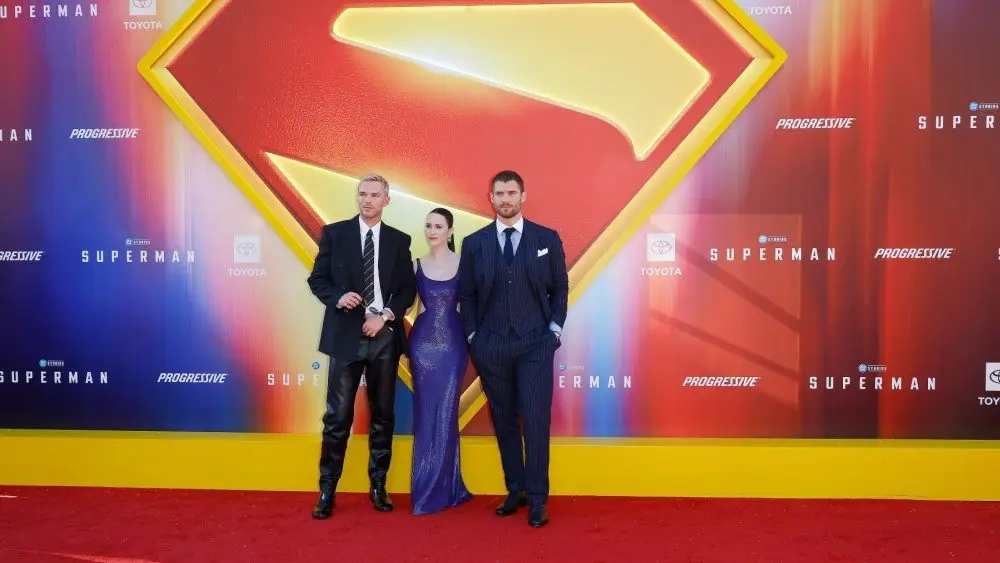Nicholas Hoult^ Rachel Brosnahan^ David Corenswet at the Premiere of Superman at the TCL Chinese Theatre IMAX. LOS ANGELES - JULY 7^ 2025