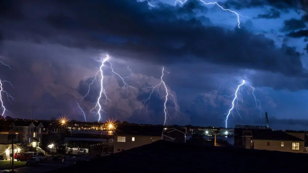Four lightning bolt strike during a thunderstorm on Long Beach Island^ NJ.