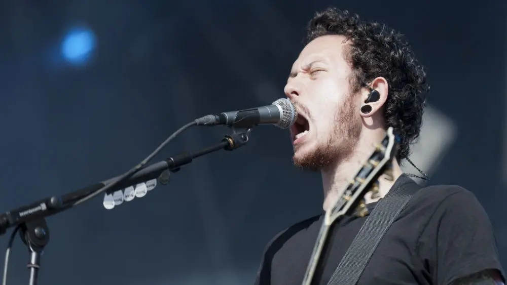 Heavy metal band Trivium performs live on stage June 29^ 2012 at 15th annual Tuska Open Air Metal Festival in Suvilahti^ in Helsinki^ Finland.
