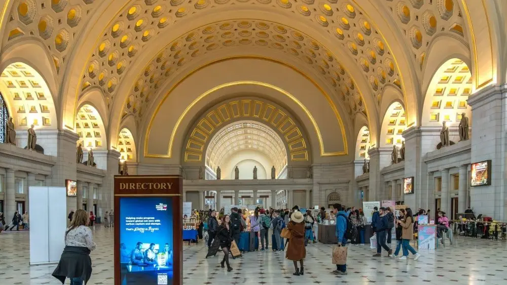 The view of the historic Great Hall of Washington Union Station^ a major train station^ and transportation hub. Washington DC - US - Mar 23^ 2024