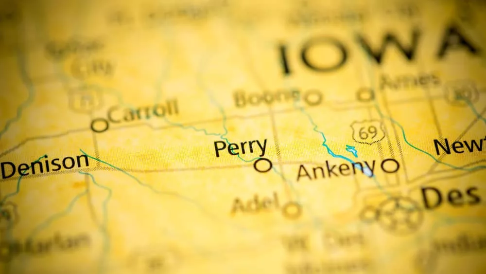 Map showing location of Perry. Iowa. USA