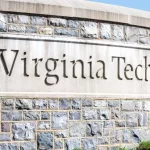 Virginia Polytechnic Tech Institute and State University stone sign on campus^ established in 1872 Blacksburg^ USA