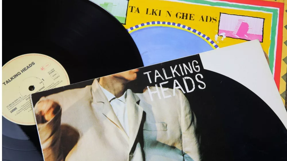 Closeup of Talking Heads new wave vinyl record cover collection