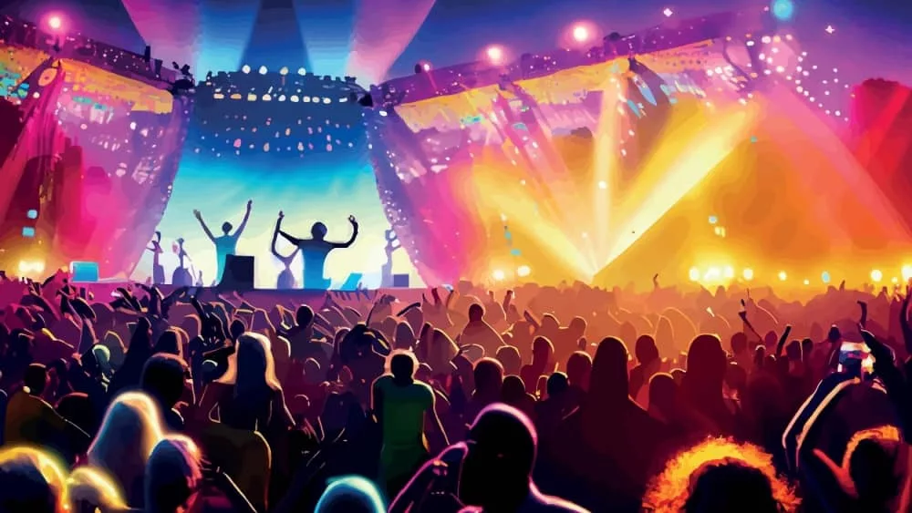 summer lively background festival outdoor music festival spotlight spotlight musical stage concert trumpet festival crowd dance background night performance entertainment nightlife club nightclub Dj