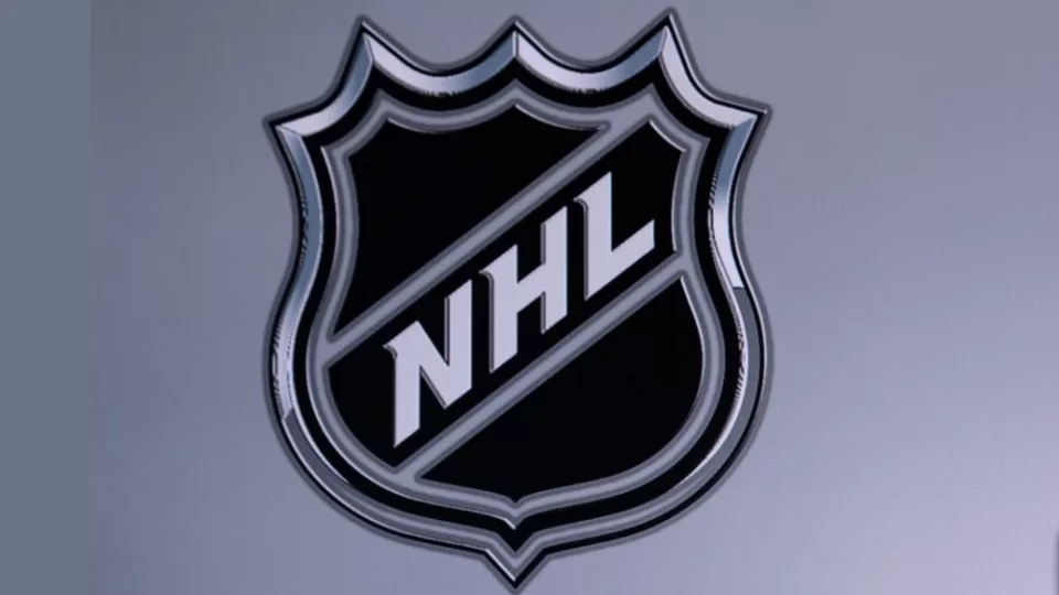 National Hockey League. Logo of NHL club on the screen.