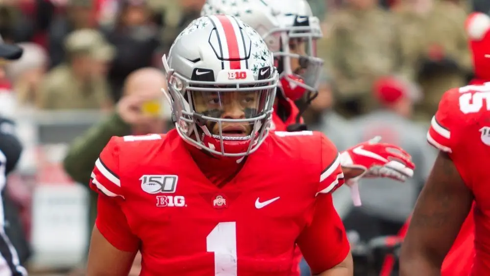 Justin Fields #1 - NCAA Division 1 Football University of Maryland Terrapins Vs. Ohio State Buckeyes on November 11th 2019 at the Ohio State Stadium in Columbus^ Ohio USA