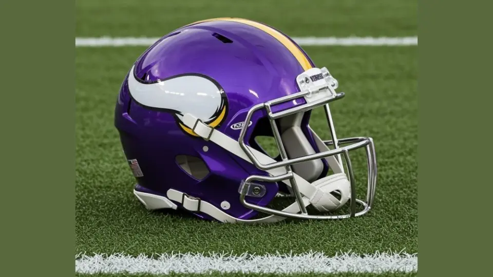 NFL's Minnesota Vikings helmet placed on football field - AI GENERATED IMAGE