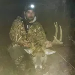 Joey White: I shot this monster on family property, the day before I allowed a friend to hunt on the property he shot a 8 pointer with his compound we backed out and begin to blood trail it the next day, it got to the point we was finding pin drops then nothing. I begin to search and noticed deer prints everywhere and there was a giant track amongst them! I brought the summit in and found a tree for that evening I wasn't there a hr and looked to my right and 25yrds all I could see was big antlers!!!! So my bow was on my left side hanging I grabbed it and carefully slid it between me and the tree to get a shot. The buck decides to turn and walk 10 yards behind my tree going towards the left of me, the tree I was in I could only get about 16ft high so I'm freaking out trying to figure how to move my bow back to the left side of the tree and get a shot! He finally turned his head away and I made my move I drew back and shot him at 5yrds from me with a swacker he was done for! I could fill my heart beat in my throat my knees wanted to give out and the shaking began! I called the old lady and told her and she said your snap chat map says you ain't there and I don't have no pics! I said I just shot him I haven't moved it just happened lol any way she changed her tone when I pulled up with him in the back of the old chevy and to make it better I was broke that year I traded some arrowheads I had found to a guy for the bow I was using and it all came together when I least expected it! He scored 176 and 1/2 my biggest deer to date