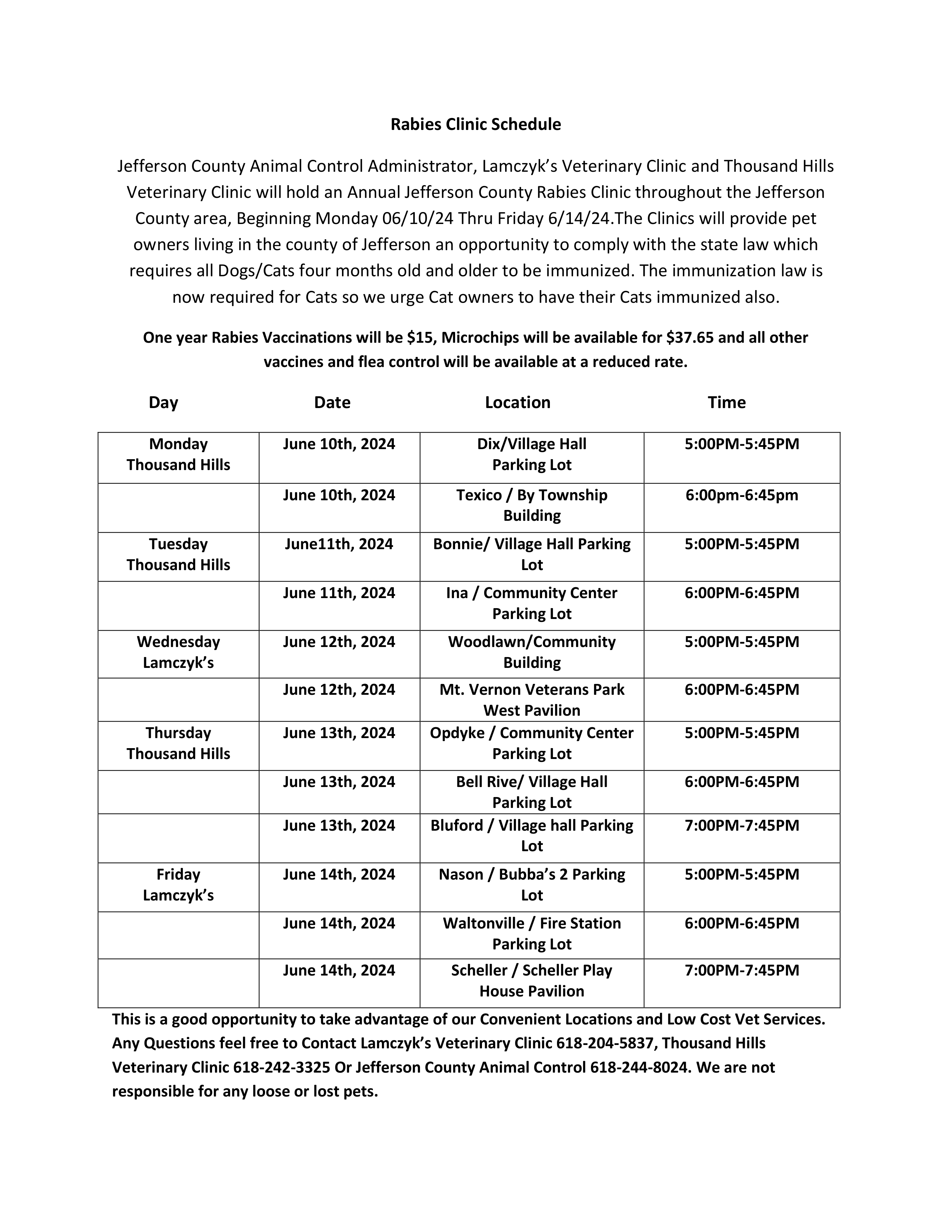 Animal Control Rabies Clinic