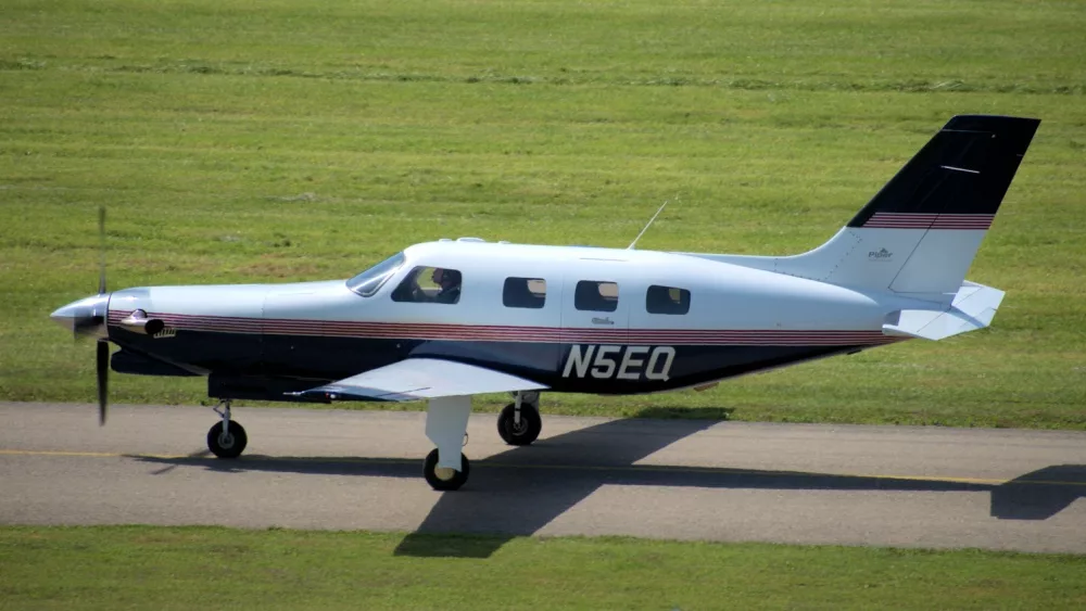 Piper Malibu Mirage is taxiing at the airport Saint Gallen Altenrhein in Switzerland 10.7.2020