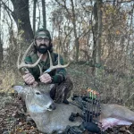 Jeremy Zerrusen: On November 11th I woke up feeling thankful for my freedom to be able to hunt. I’ve been in my stand all season overlooking a cut cornfield and I decided to change it up this particular morning. I grabbed my climber and decided to sit on an oak flat with an abundance of acorns. Right at daybreak I had 3 does under me eating acorns. At 6:40 this guy came in and turned and headed south. I gave him the “snort-wheeze” and in 20 seconds he was under my stand. I grabbed my compound bow, made a great shot and watched him crash 60 yards from my tree…