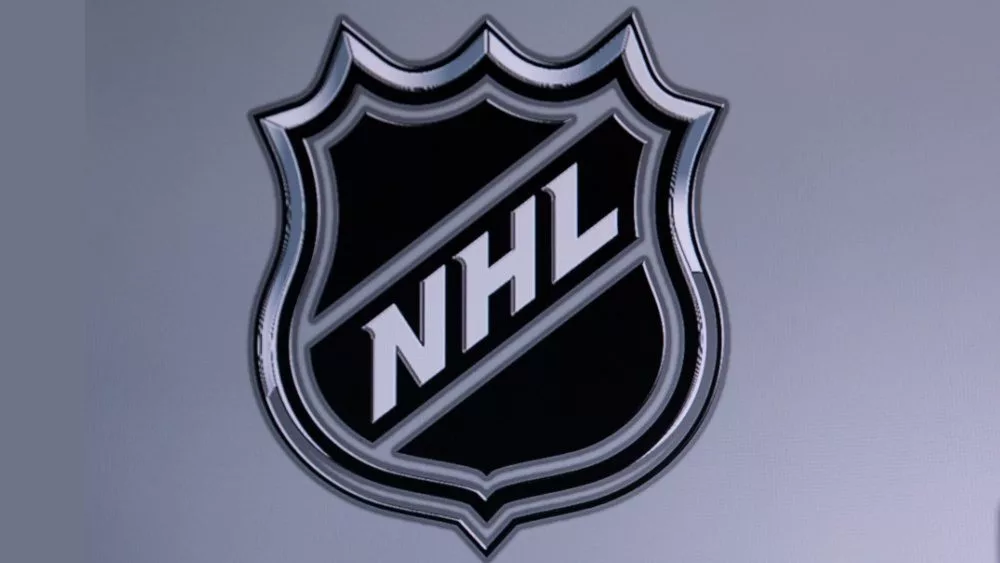 National Hockey League. Logo of NHL club on the screen.