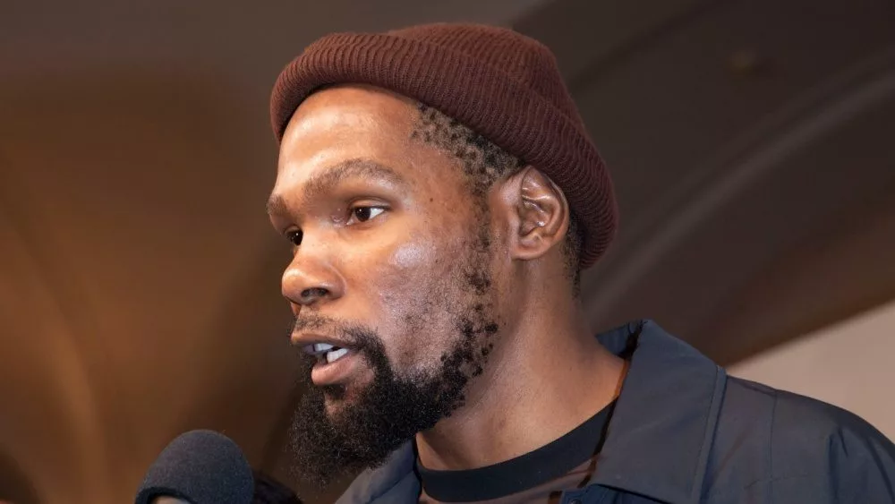 Kevin Durant attends the "Swagger" New York premiere at the Brooklyn Academy of Music on October 26^ 2021 in New York City.