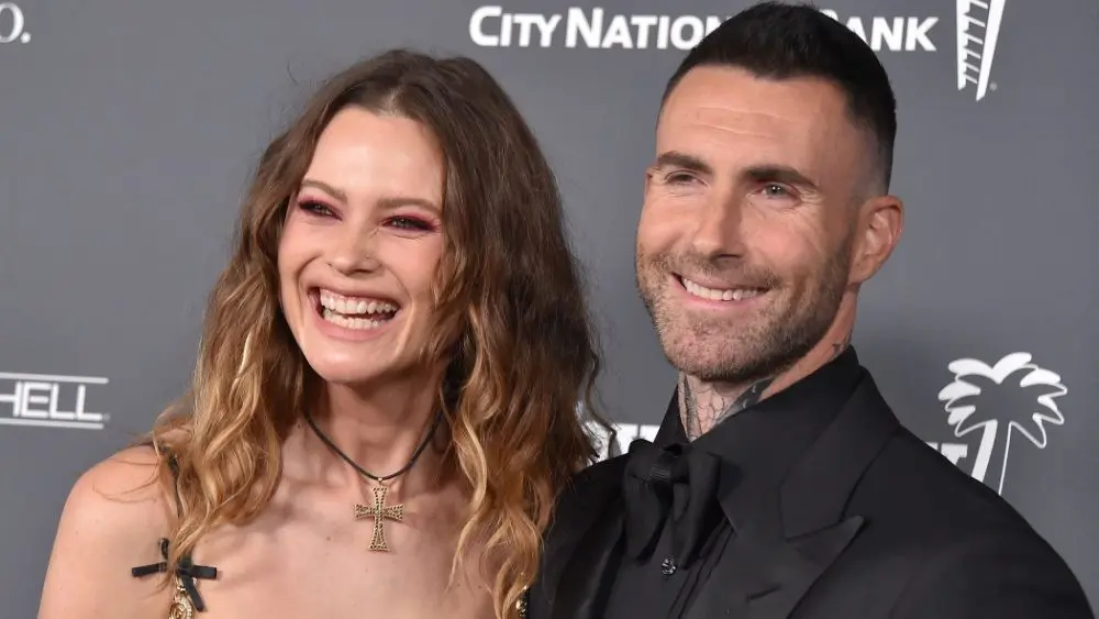 Behati Prinsloo and Adam Levine arrives for Baby2Baby 10 Year Gala Presented by Paul Mitchell on November 13^ 2021 in West Hollywood^ CA