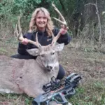 Teresa Baker: Very excited about this hunt ... I have been watching this buck all summer .. I go out Oct 2 sitting waiting on him but he doesnt come in my shooting range ... he lays down a little bit to far away .. Never seen him again until Oct 10th and that was the day .. He walked right in and gave me the shot... And I got him ... I am so happy...
