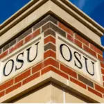 OSU Lettering on brick column on the Oklahoma State University Campus Stillwater^ OK - October 21^ 2022