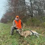 Jeff Tyberendt: Harvested in Clinton County. This 15 pt was chasing a doe, couldn't get shot at him before he slipped into the timber. 10 minutes later he came back out chasing the doe, along with another buck and I took the shot at 120 yards.