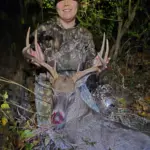 Kaitlin Barbee: I took him after a quick prayer and in 15 min he showed up nose to the ground for a doe. I brought him in with a snort wheeze from 70 yards all the way up to 20 yards. My brother my dad and my nephew helped me track and he only went 80 yards. He is my first compound buck. I was so caught up in Buck Fever I radioed my dad "HE IS A MONSTER!" on repeat. He's a great buck, but ground shrinkage is definitely real. Very happy with him.