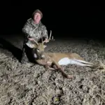 Dale Kampwerth: I was hunting with a crossbow an saw this ten pointer chasing two does, this buck didn’t even know I was there, I shot the buck at approximately 430 pm, my heart was a pounding. This was the first day I hunted this property, my son in law helped me track this deer. We eventually found the deer on the neighbors property at about 9 pm. It was one of my best hunts ever!!!