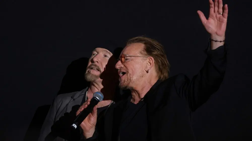 U2 stars Bono and The Edge arrived to the opening night of 29th Sarajevo Film Festival Sarajevo^ Bosnia and Herzegovina 08-11-2023
