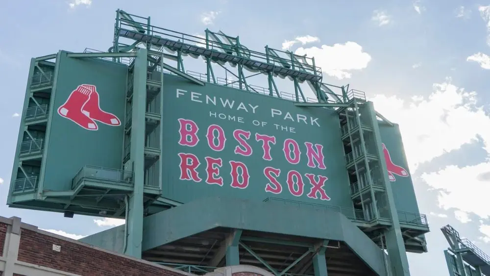 Close up of 'Boston Red Sox' sign at Fenway Park Boston^ MA^ USA^ 2020-09-05